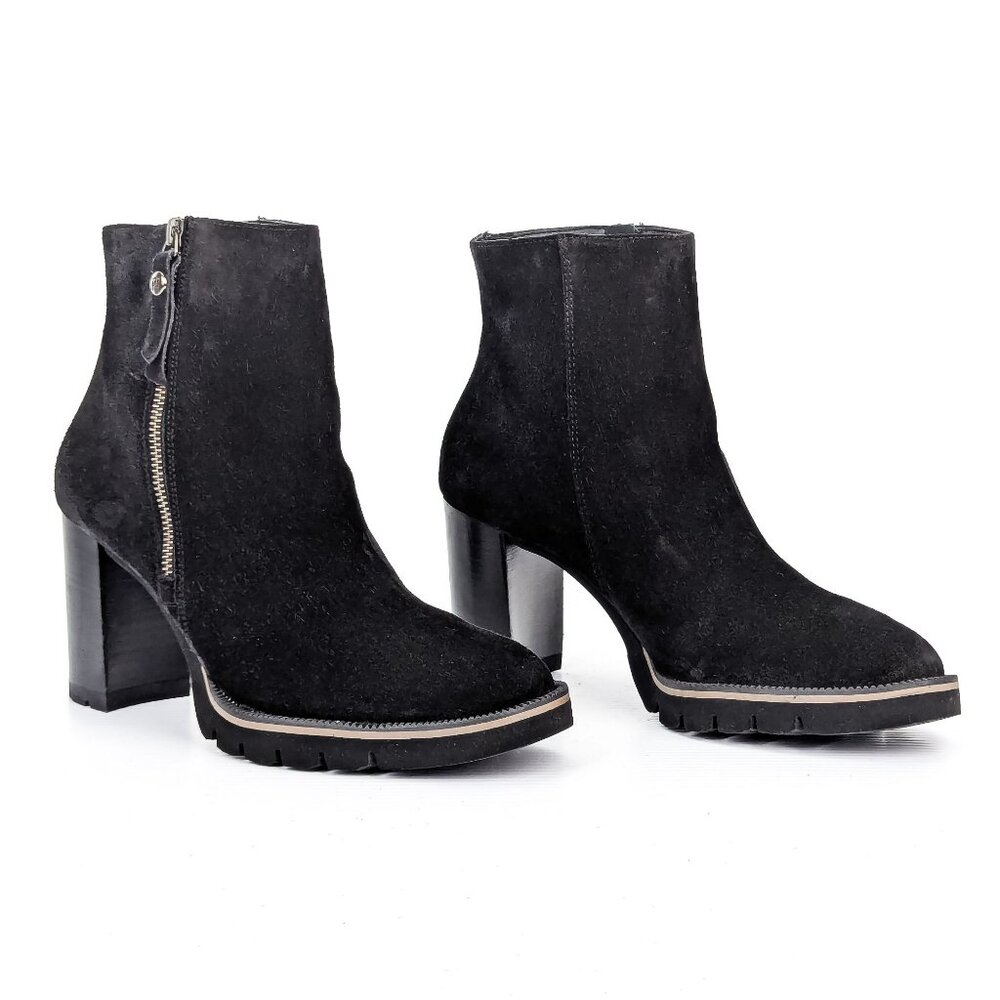 Paul Green Women Sloane Western Black Suede Heeled Zip Boots size 9.5 US AUS 7